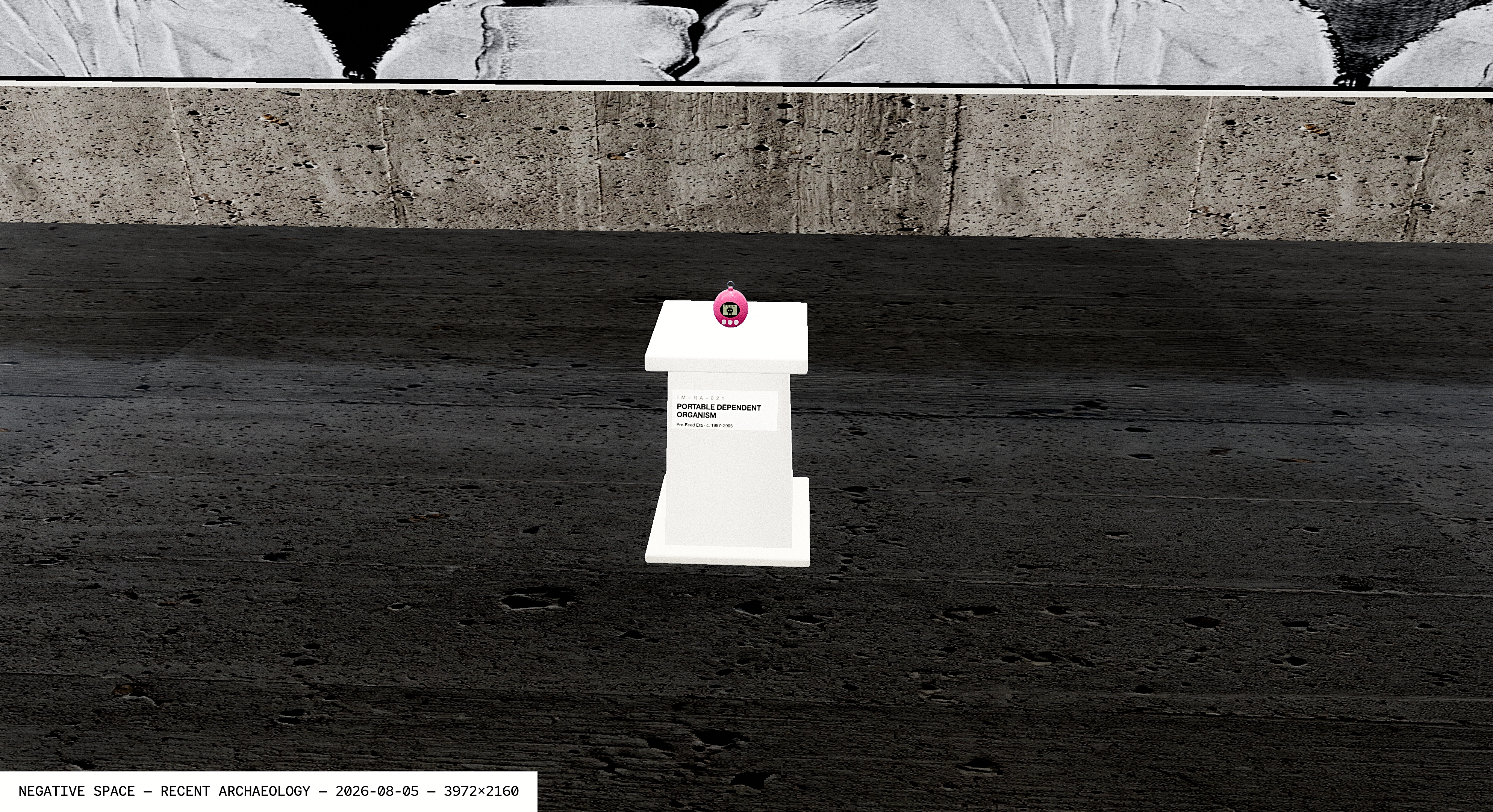 Recent Archaeology specimen IM-RA-021 Portable Dependent Organism on a white plinth in Negative Space.